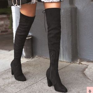 Lulus Black Suede Over the Knee Boots